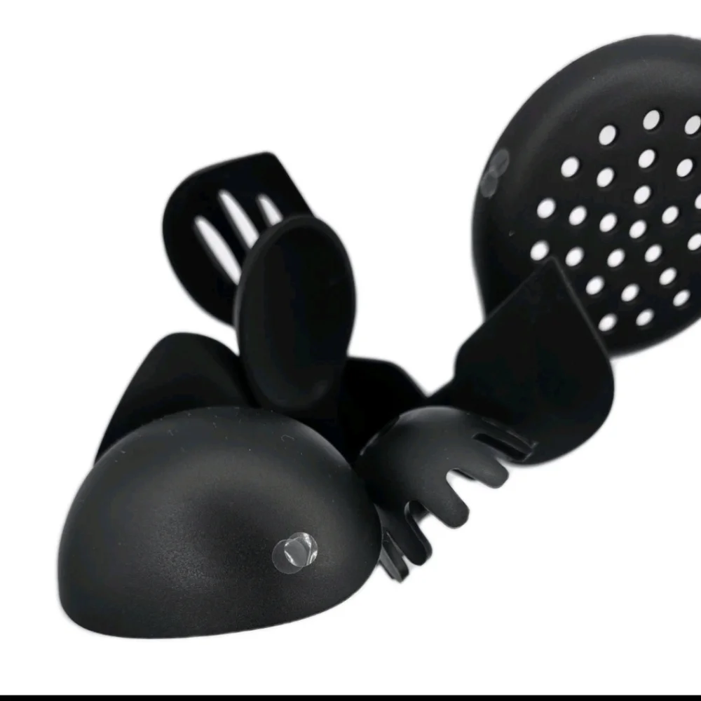 Silicone Cooking Utensils 9 Piece Baking Black W/Holders Beachwood Handles 480 °